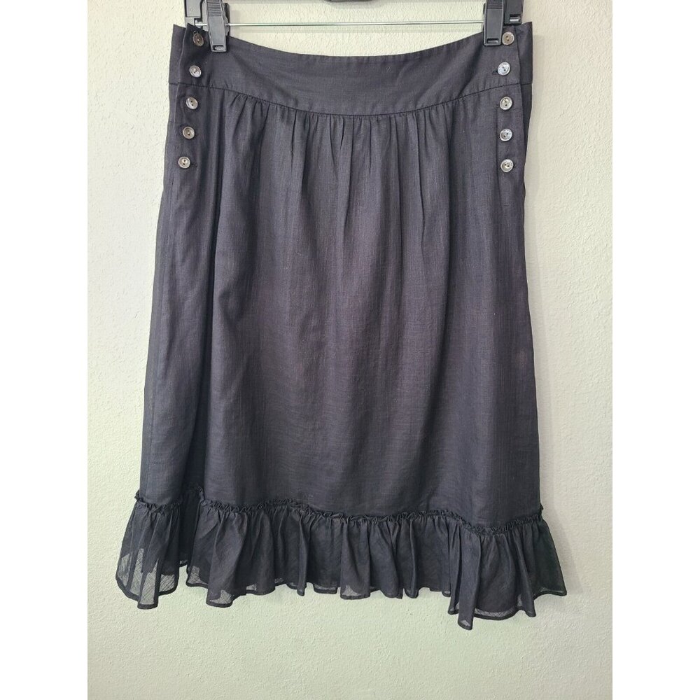 J Crew Skirt Black High Waisted Side Buttons Ruffled Hem Size 4